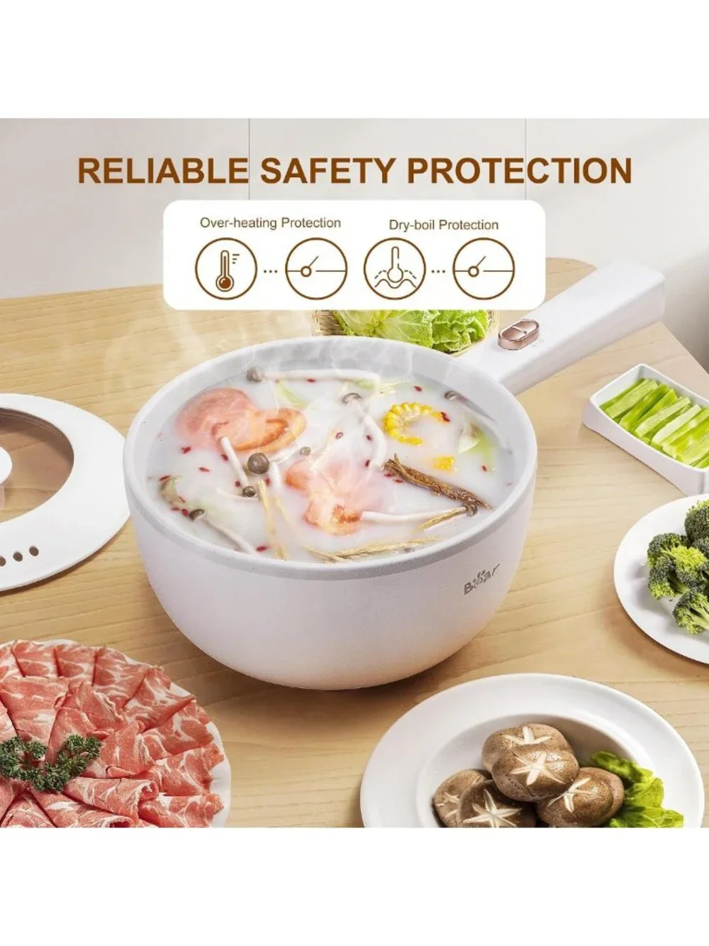 Multifunctional 2L Electric Hot Pot, Non-Stick Cooking Pot for Noodles, Ramen